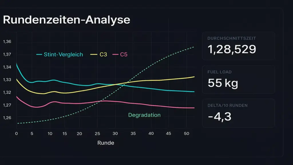 F1 Rundenzeiten Datenanalyse Dashboard mit Long-Run Pace Vergleich und Reifendegradation