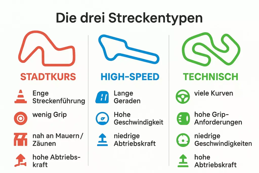 F1 Streckentypen Vergleich - Stadtkurs, High-Speed und Technische Strecken Analyse