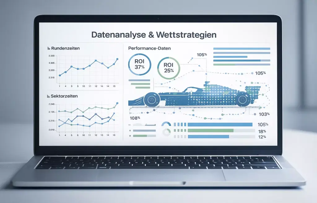 Formel 1 Wetten Datenanalyse mit Laptop Statistiken und Rundenzeiten für Qualifying Strategien