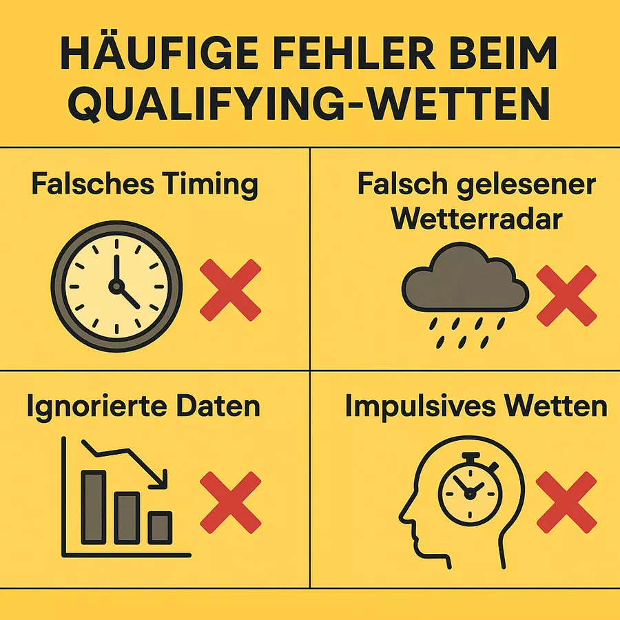 Häufige Fehler bei Formel 1 Qualifying Wetten vermeiden - Warnung und Tipps Infografik